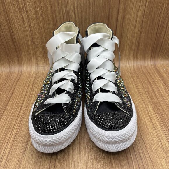 Converse All Star Chucks Custom Bling Wedding High Sneaker Kids 6.5/ Women’s 8 - Picture 5 of 10